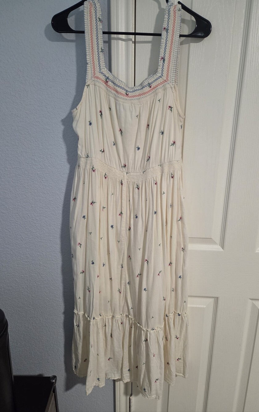 Old Navy 100% Cotton Cream Maxi Dress with Multicolor Embroidery